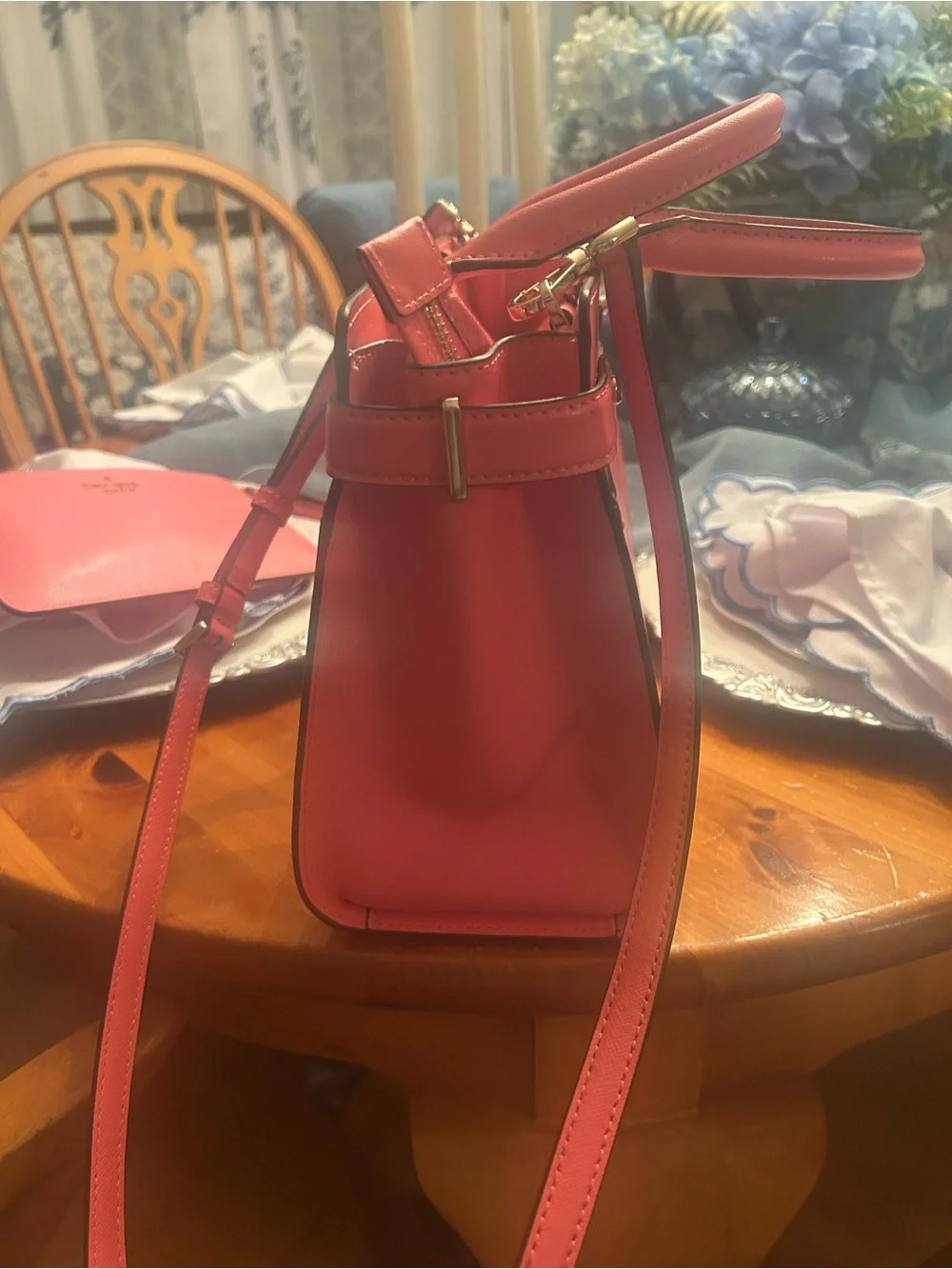 kate spade Hot Coral Saffiano Leather Satchel with Strap